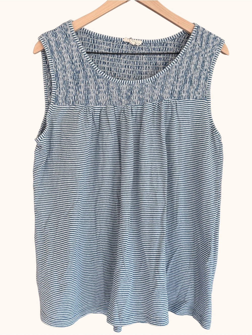 Jane + Delancey Blue White Striped Smocked Sleeveless Top Size L